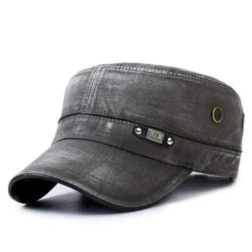 Unisex Cotton Washed Jeans Flat Hat  Vintage Military Style Army Flat Baseball Cap Adjustable