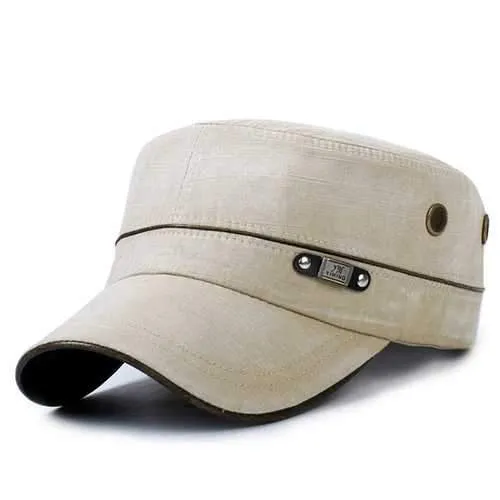 Unisex Cotton Washed Jeans Flat Hat  Vintage Military Style Army Flat Baseball Cap Adjustable