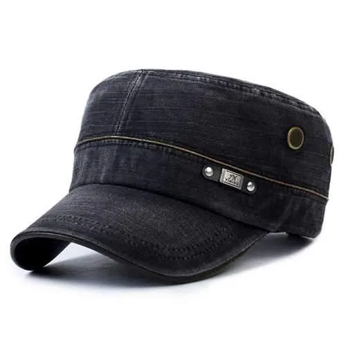 Unisex Cotton Washed Jeans Flat Hat  Vintage Military Style Army Flat Baseball Cap Adjustable
