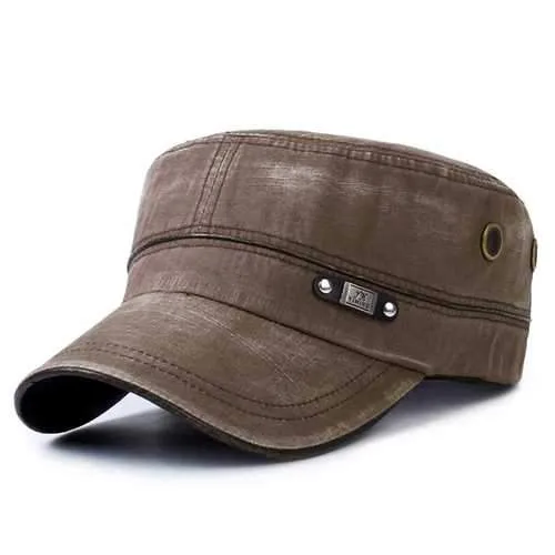 Unisex Cotton Washed Jeans Flat Hat  Vintage Military Style Army Flat Baseball Cap Adjustable
