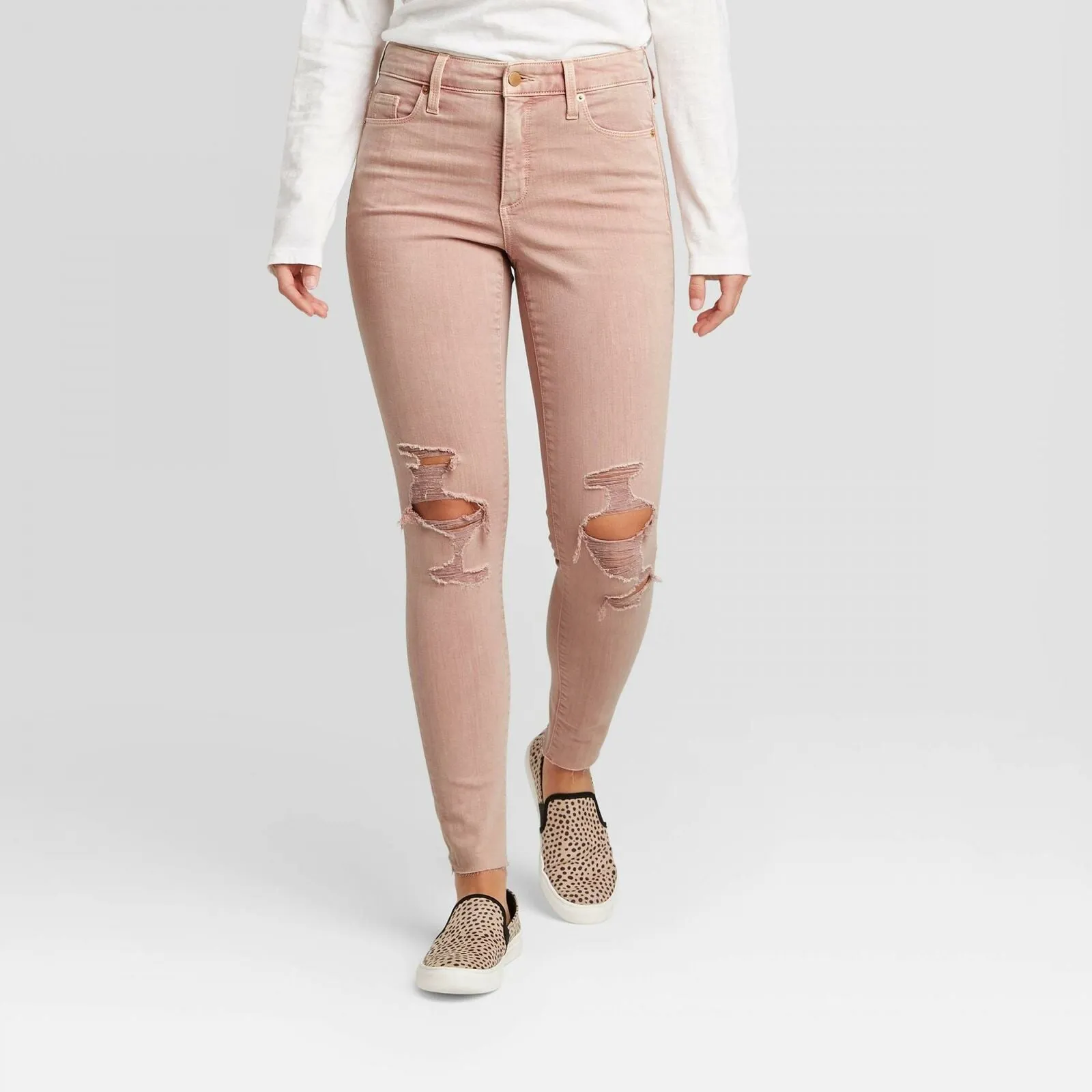 Universal Thread Women's Destructed High Rise Skinny Jeans Pink 14