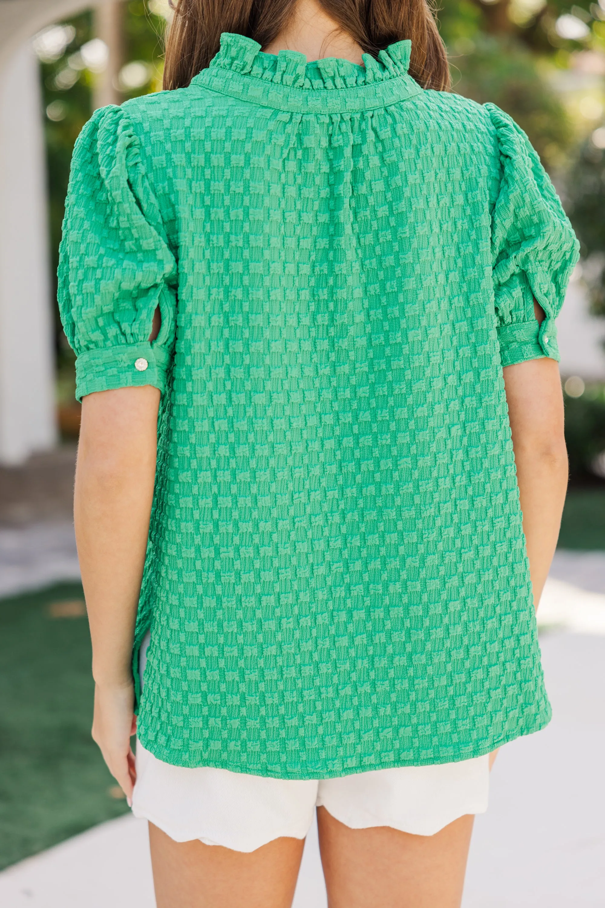 Up To You Green Textured Blouse