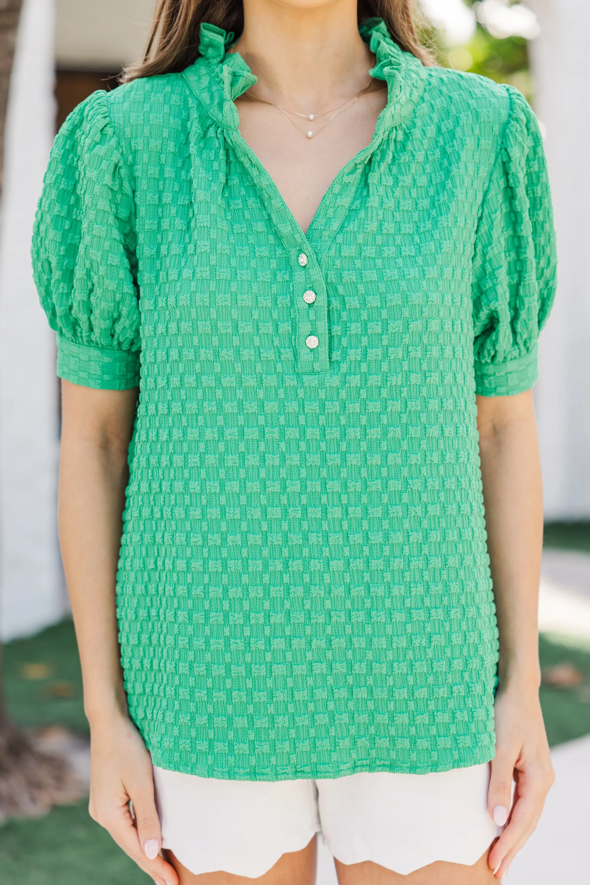 Up To You Green Textured Blouse