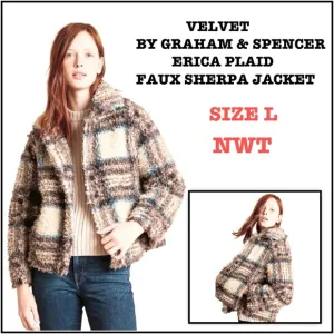 VELVET BY GRAHAM &amp; SPENCER ERICA PLAIDFAUX SHERPA JACKET $346