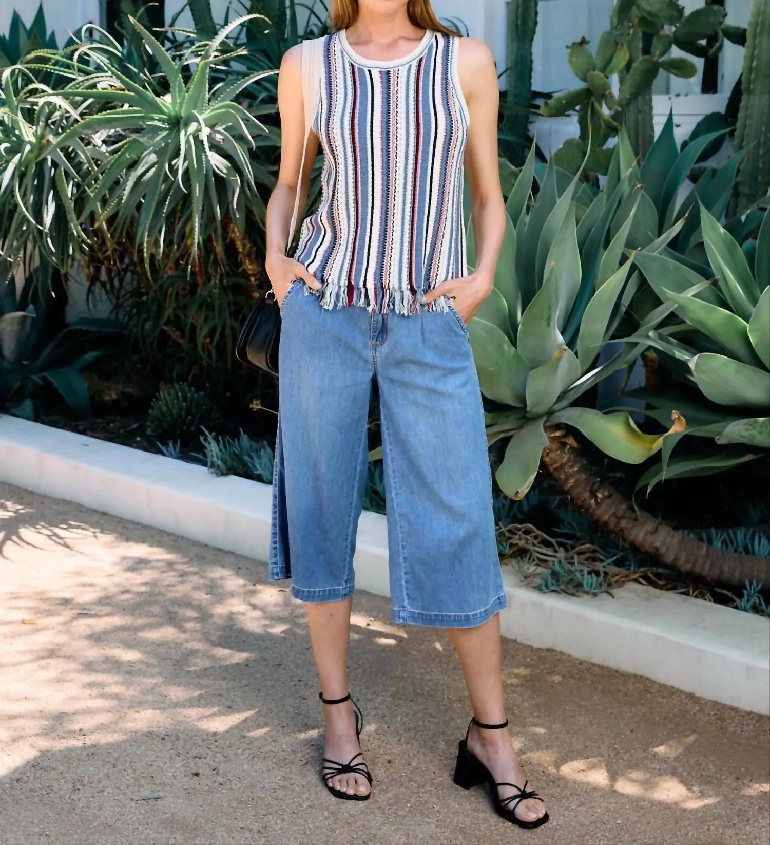 Vertical Stripe Cami Sweater In Independance Stripe