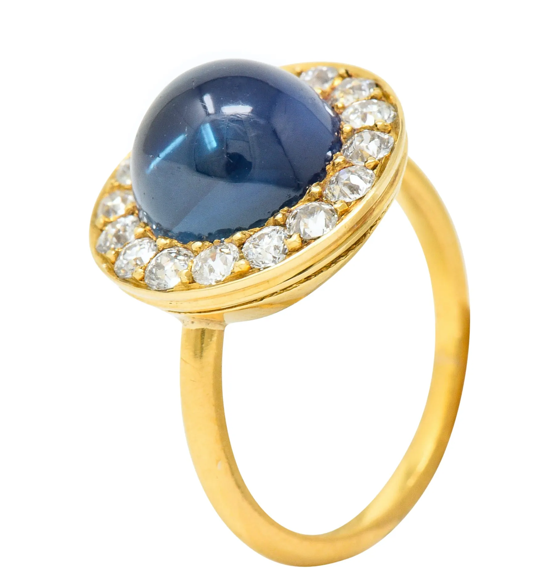 Vintage 6.09 CTW No Heat Australian Sapphire Diamond 18 Karat Gold Cabochon Cluster Ring GIA