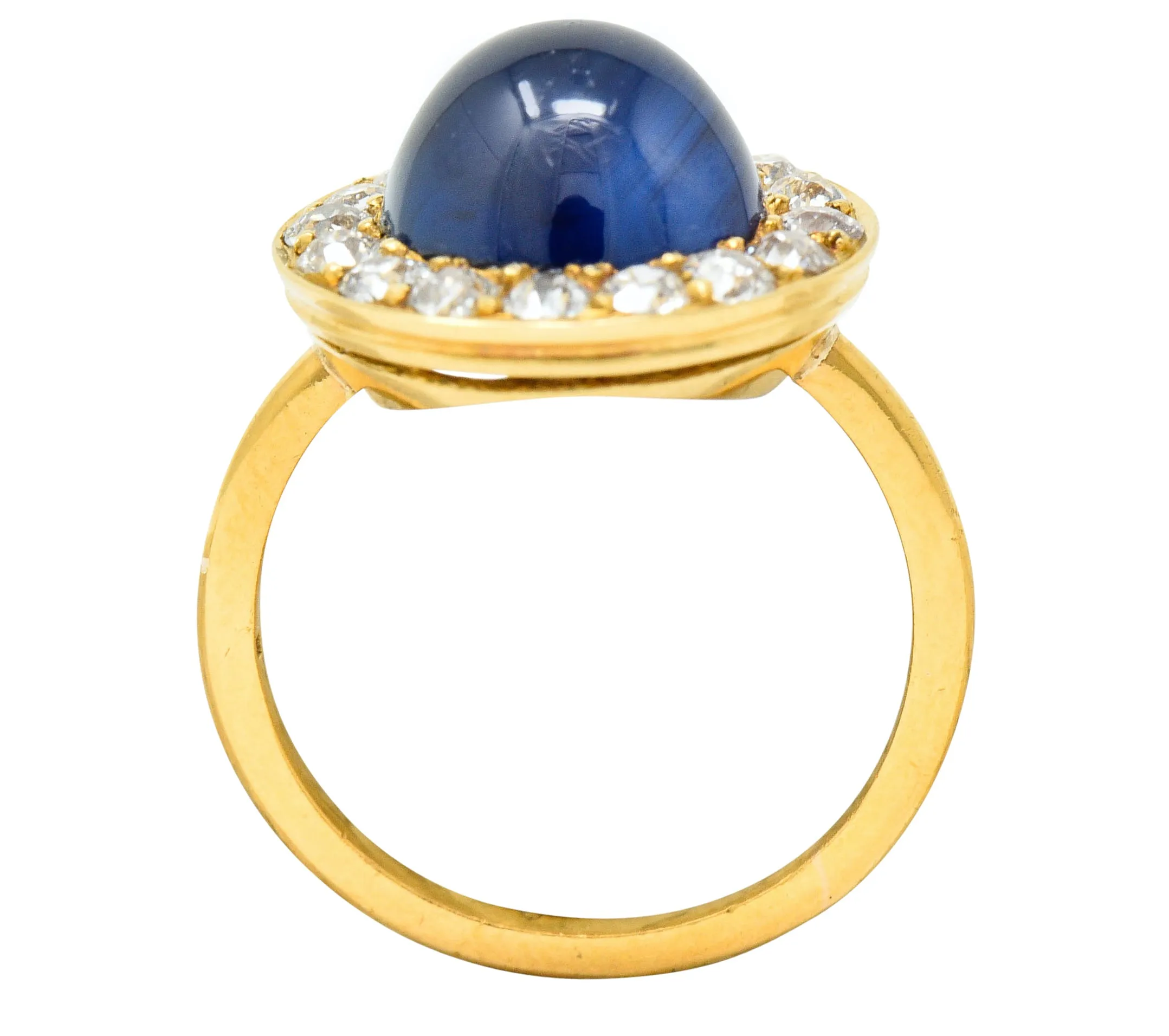 Vintage 6.09 CTW No Heat Australian Sapphire Diamond 18 Karat Gold Cabochon Cluster Ring GIA