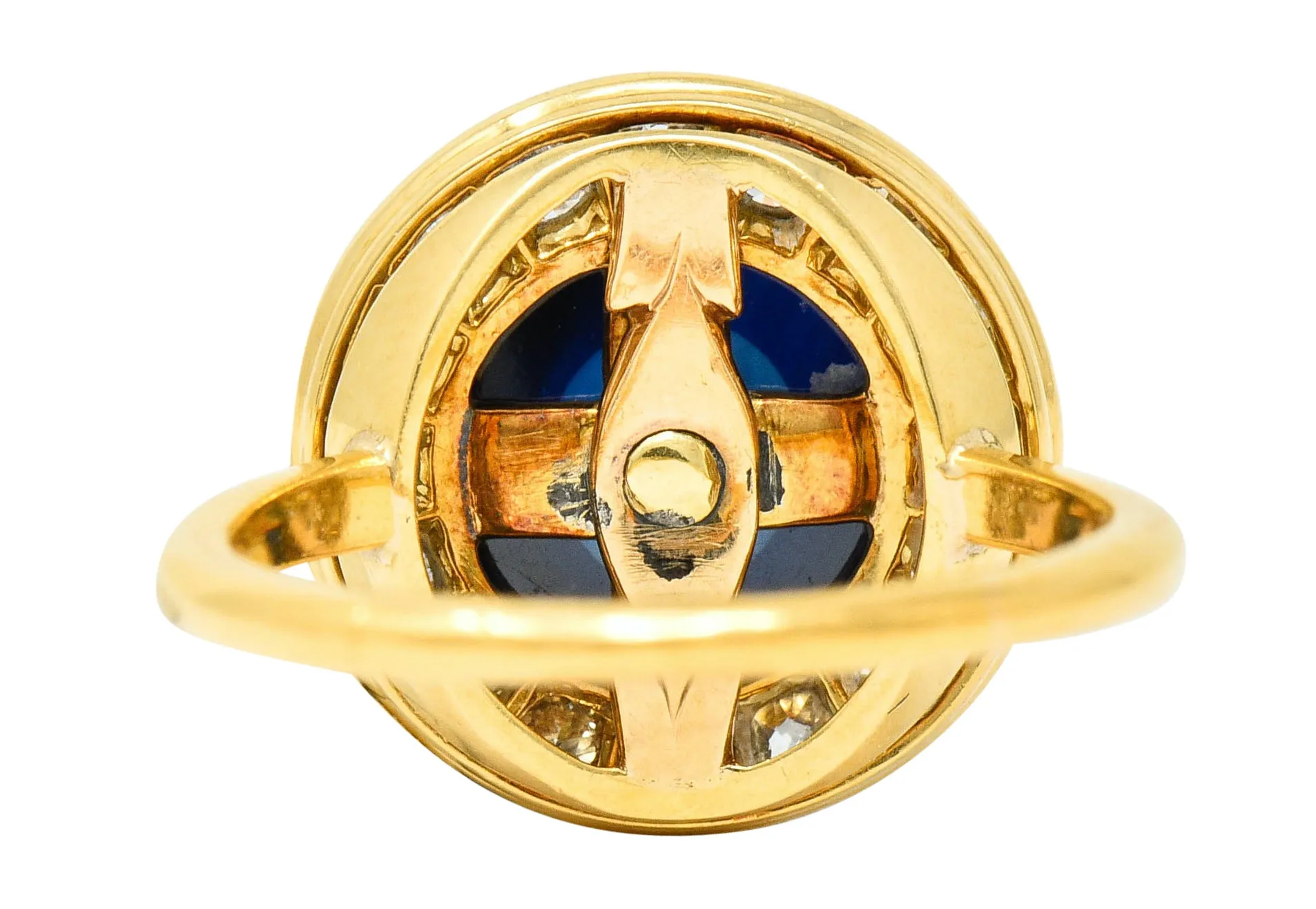 Vintage 6.09 CTW No Heat Australian Sapphire Diamond 18 Karat Gold Cabochon Cluster Ring GIA