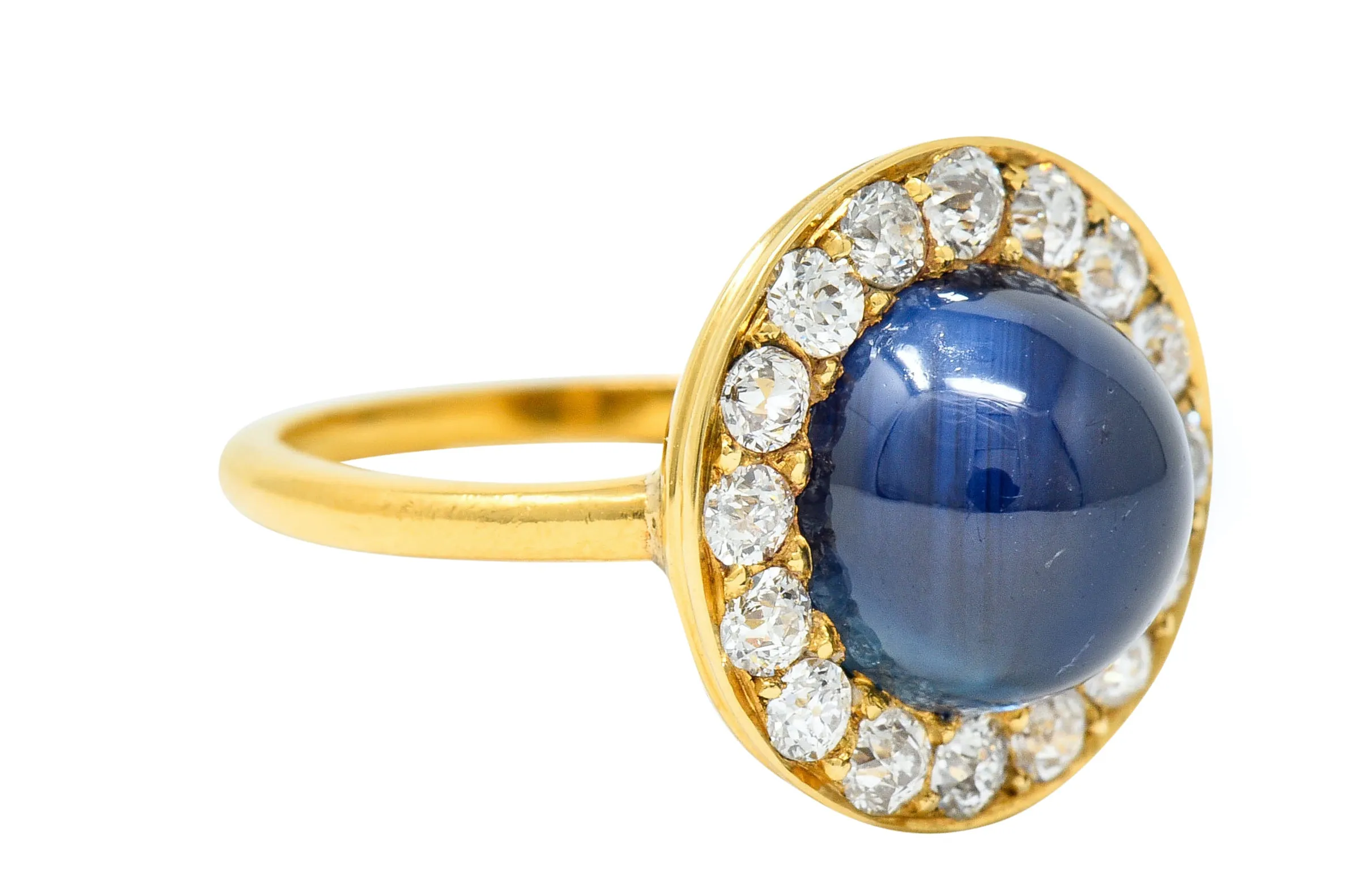 Vintage 6.09 CTW No Heat Australian Sapphire Diamond 18 Karat Gold Cabochon Cluster Ring GIA