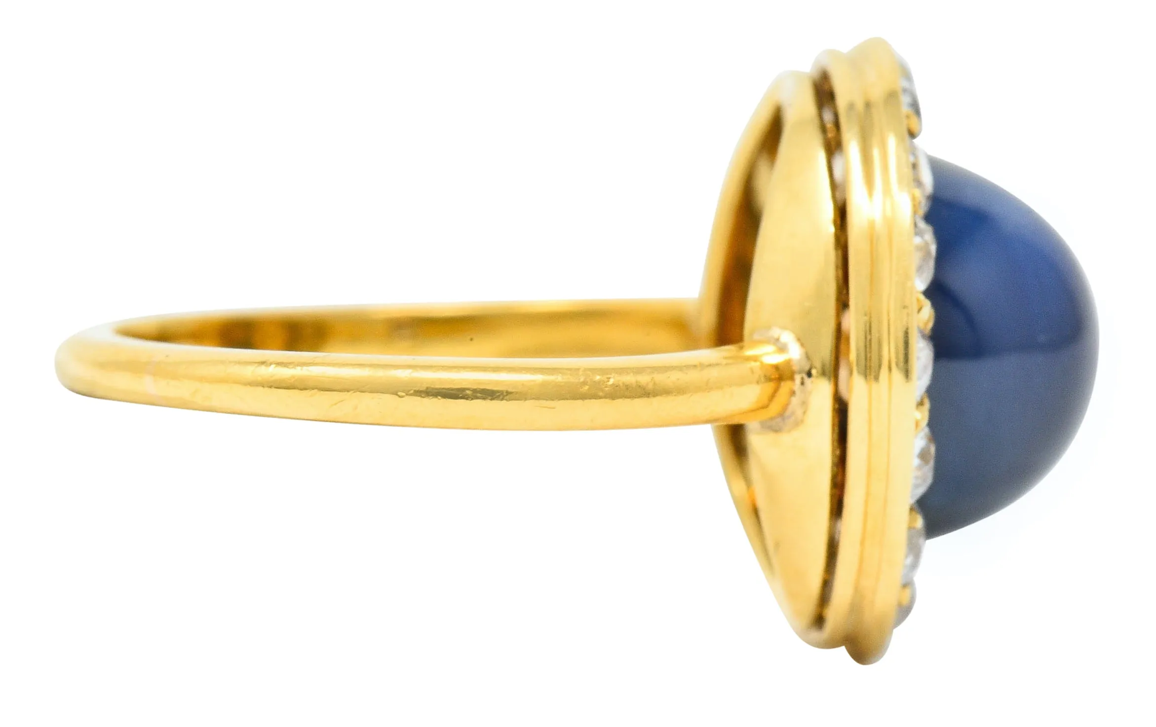 Vintage 6.09 CTW No Heat Australian Sapphire Diamond 18 Karat Gold Cabochon Cluster Ring GIA
