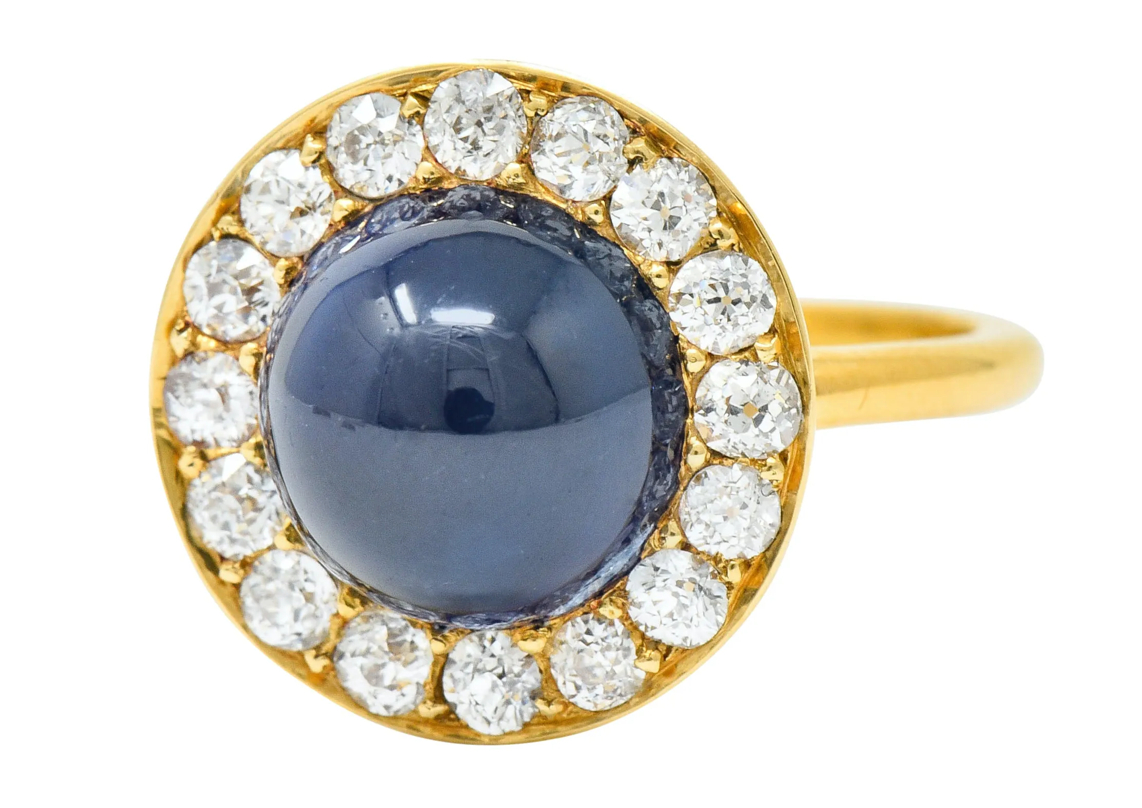 Vintage 6.09 CTW No Heat Australian Sapphire Diamond 18 Karat Gold Cabochon Cluster Ring GIA
