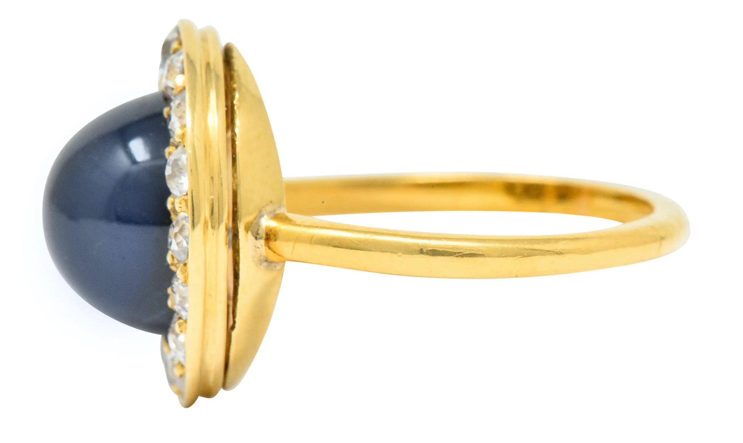 Vintage 6.09 CTW No Heat Australian Sapphire Diamond 18 Karat Gold Cabochon Cluster Ring GIA