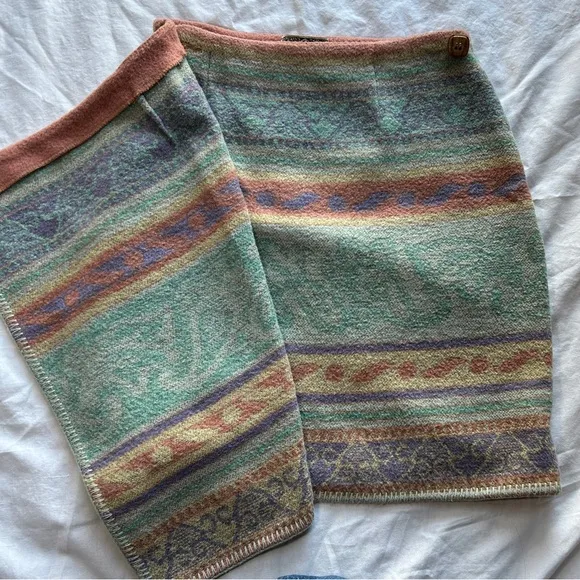 Vintage 90s Express Exp Jeans Wool Blend Wrap Skirt Southwestern Print Size 5/6
