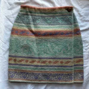 Vintage 90s Express Exp Jeans Wool Blend Wrap Skirt Southwestern Print Size 5/6