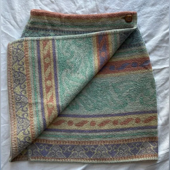 Vintage 90s Express Exp Jeans Wool Blend Wrap Skirt Southwestern Print Size 5/6