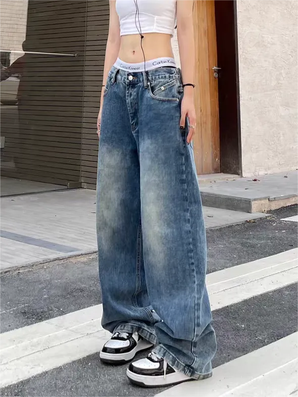 Vintage Blaue Boyfriend Jeans mit Wasch Effekt