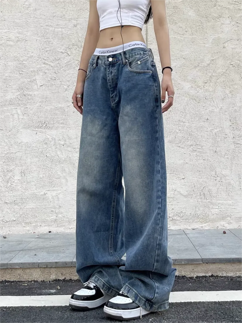 Vintage Blaue Boyfriend Jeans mit Wasch Effekt