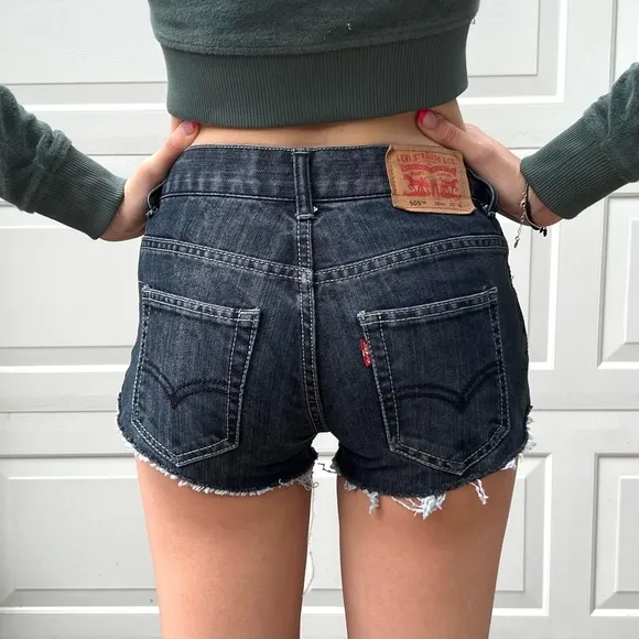 VINTAGE LEVI'S 505 black Denim Cutoff Shorts 24 0 2 Jean cut off xs