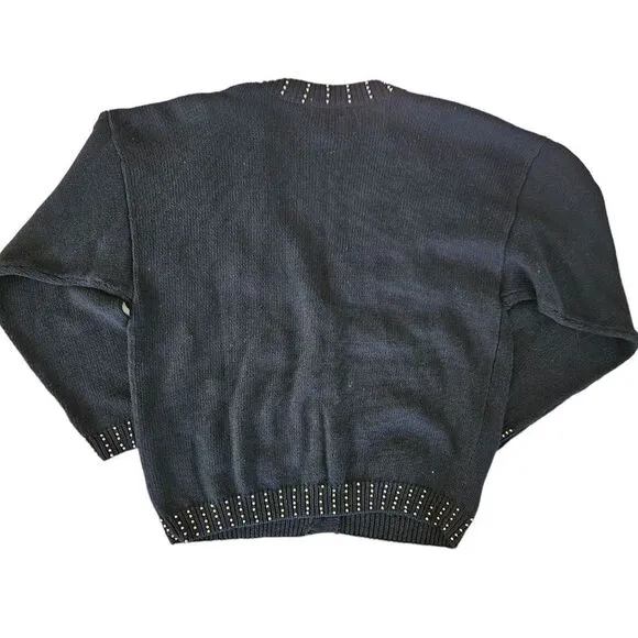 Vintage Victoria Jones Beaded Gold Embroidered Button Down Cardigan Sweater M