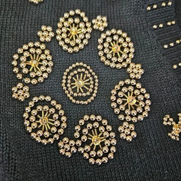 Vintage Victoria Jones Beaded Gold Embroidered Button Down Cardigan Sweater M