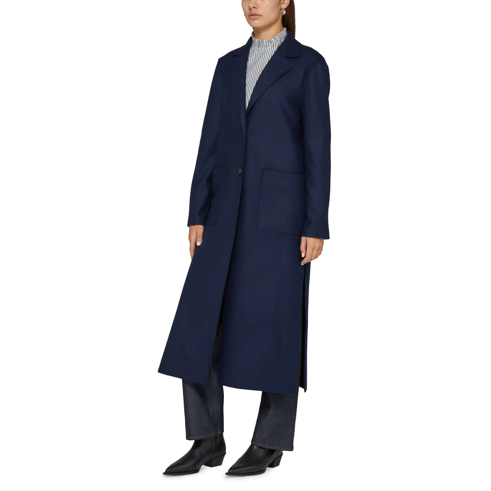 W Long Boxy Coat Cashmere, Navy