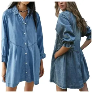 We the Free Hannah Denim Mini Dress Tunic Free People