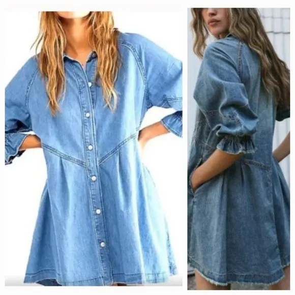 We the Free Hannah Denim Mini Dress Tunic Free People