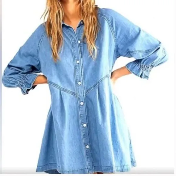 We the Free Hannah Denim Mini Dress Tunic Free People