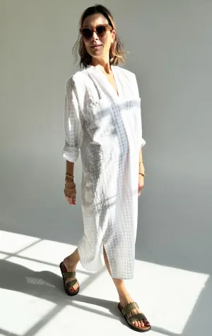 White Grid Two Pocket caftan