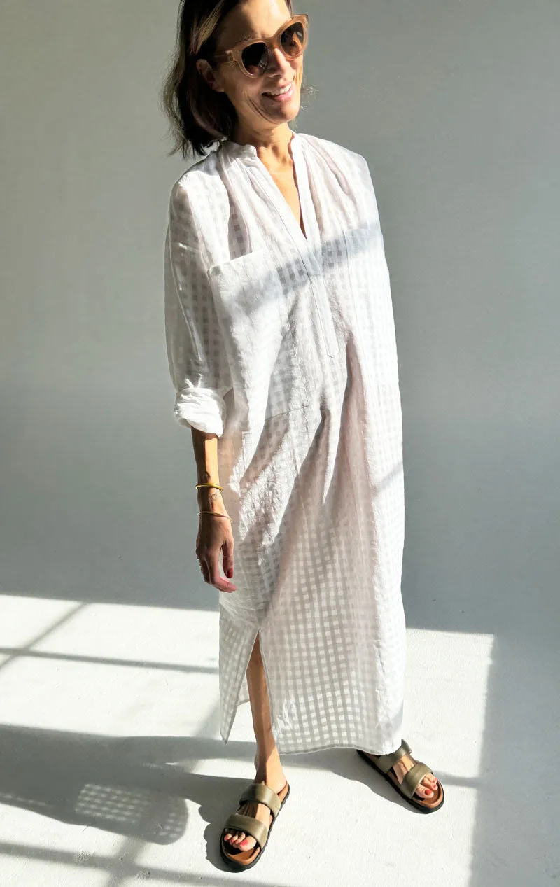 White Grid Two Pocket caftan