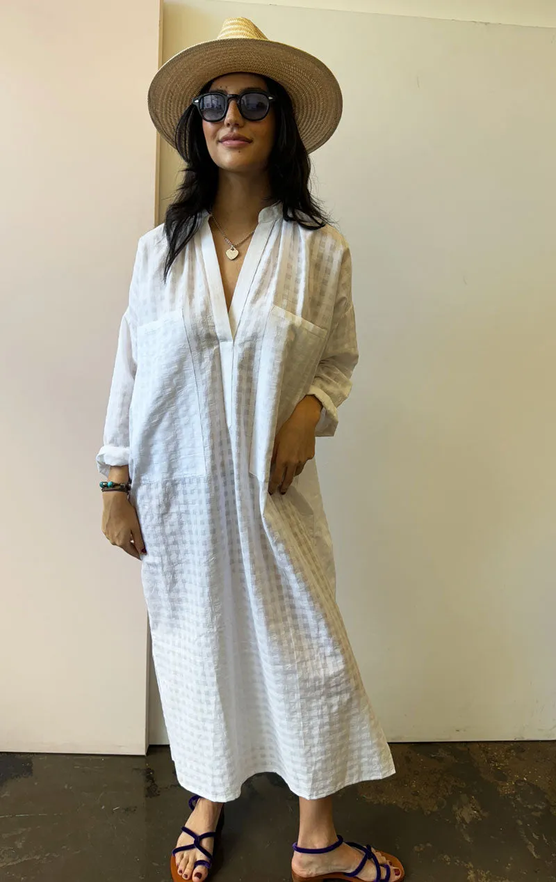 White Grid Two Pocket caftan