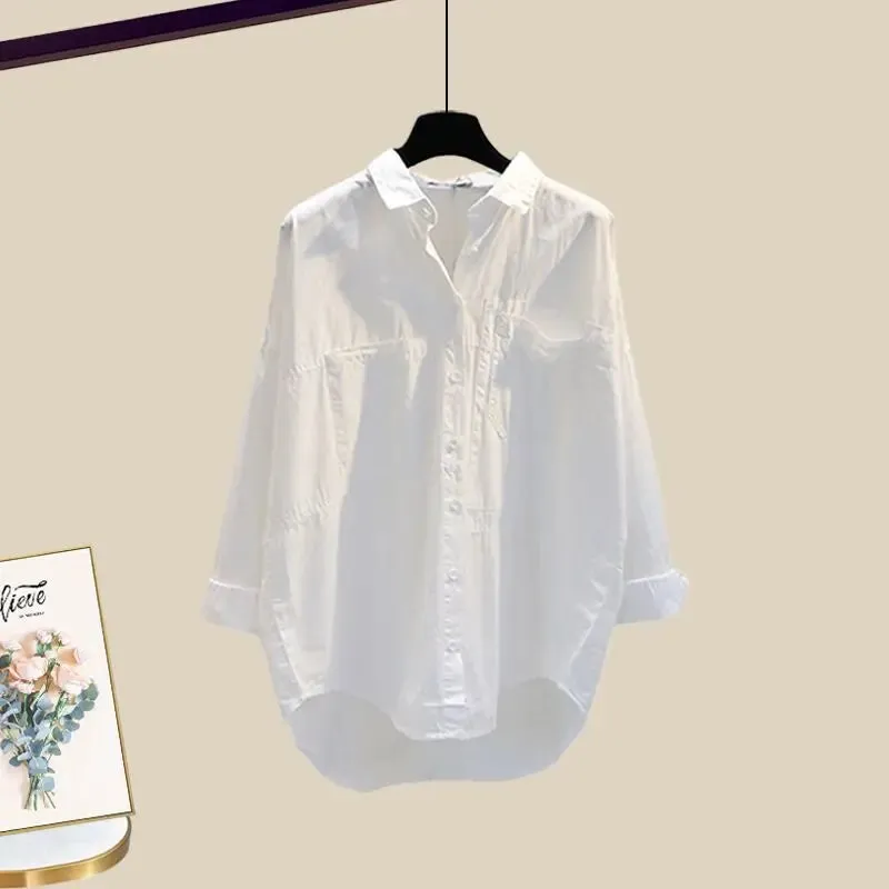 White Long Sleeve Shirt & Striped Vest With Wide Leg Jeans 3 Piece Matching Set