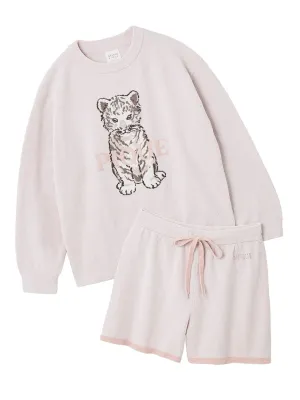 White Tiger Pullover & Shorts Loungewear Set