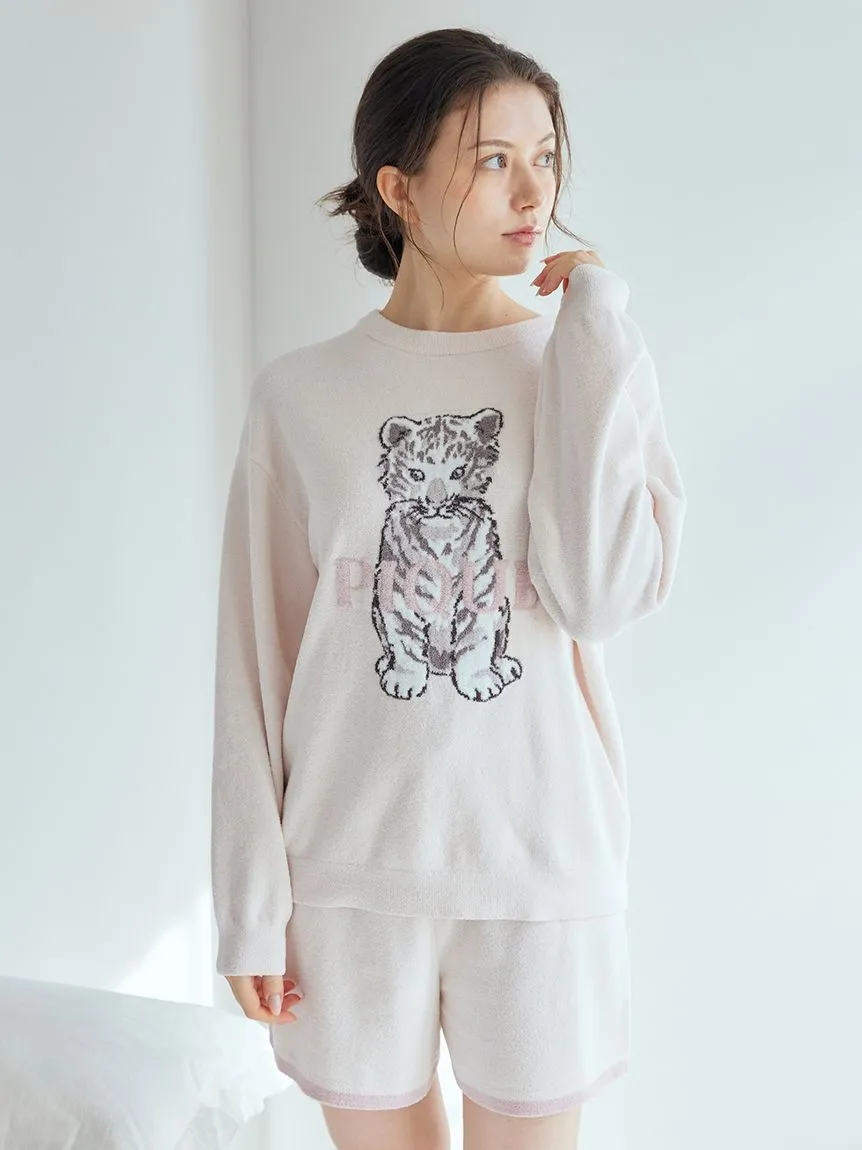 White Tiger Pullover & Shorts Loungewear Set