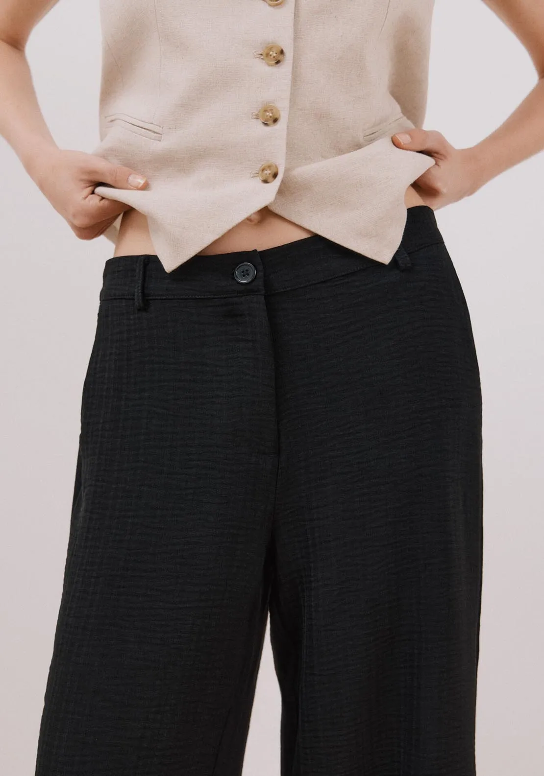 Wide Leg Ankle Length Trousers - Black