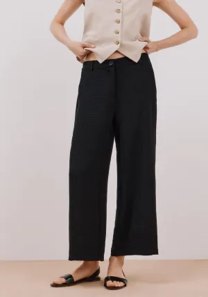 Wide Leg Ankle Length Trousers - Black