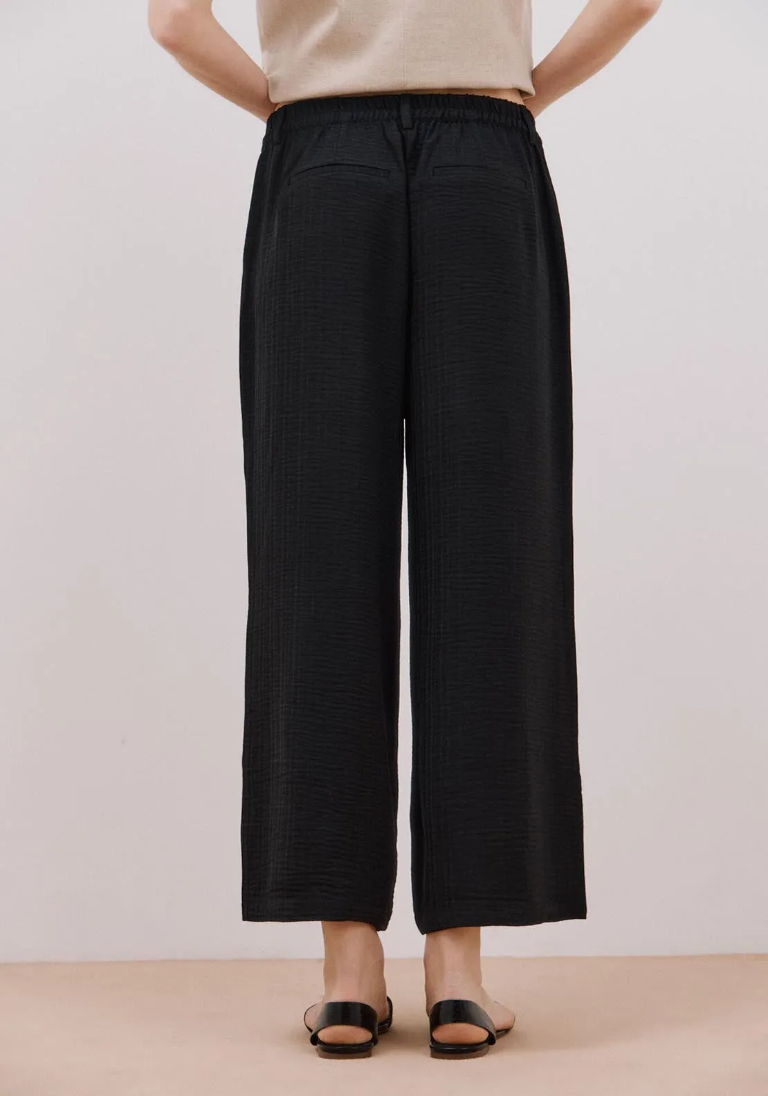 Wide Leg Ankle Length Trousers - Black