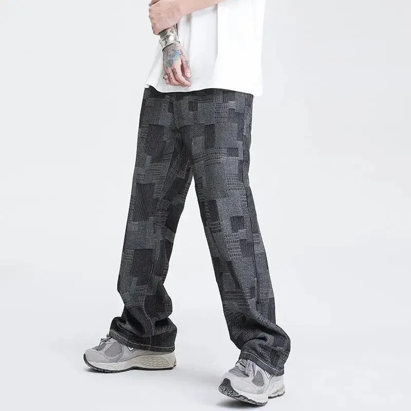 Wide Leg Patchwork Design Jeans for Modern Men