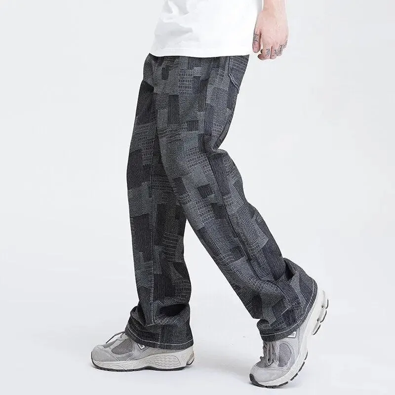 Wide Leg Patchwork Design Jeans for Modern Men