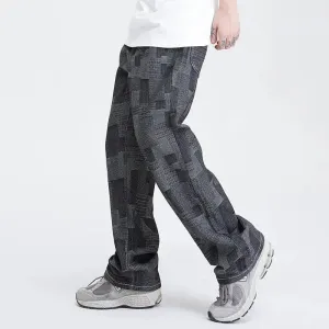 Wide Leg Patchwork Design Jeans for Modern Men