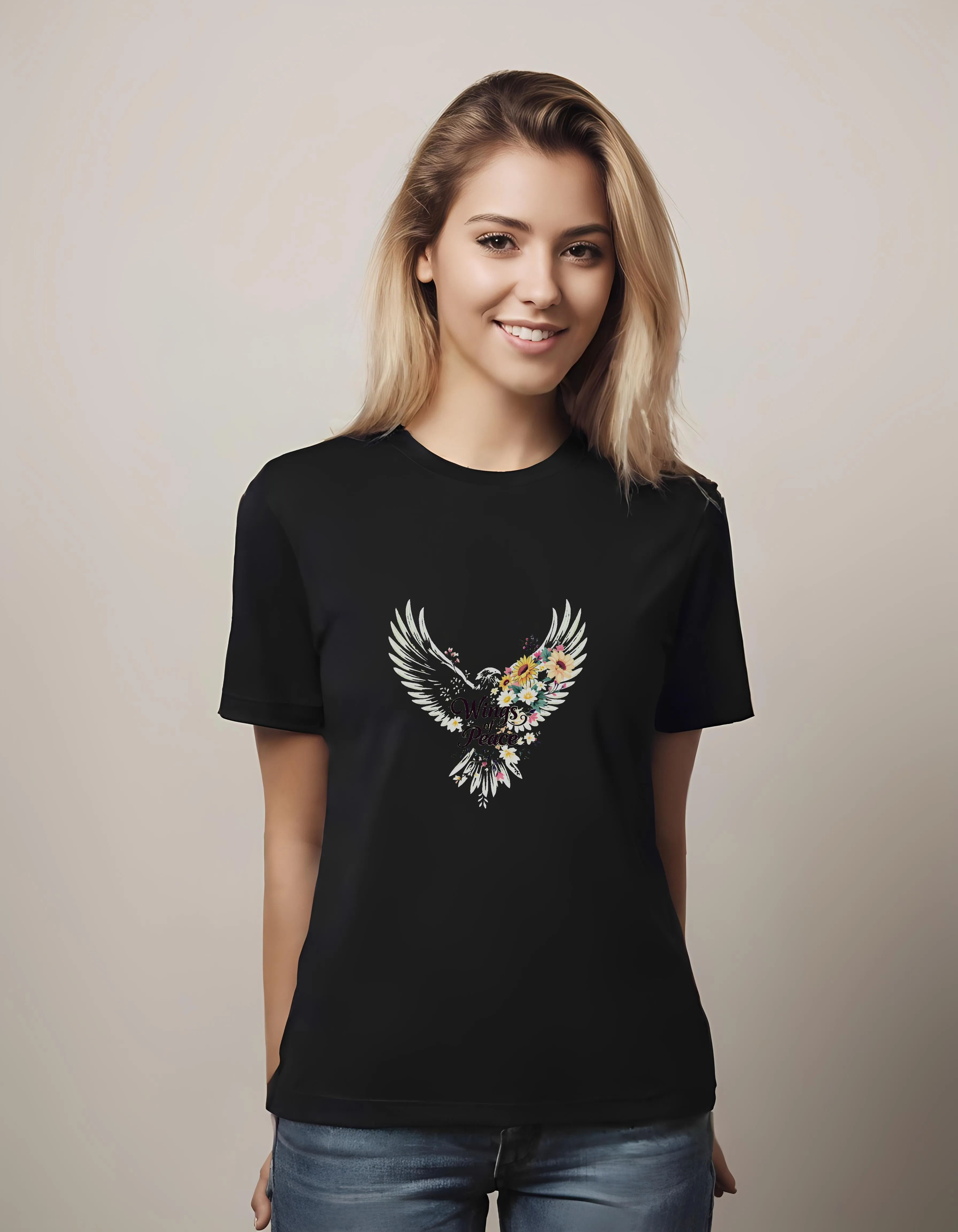 Wings of Peace Floral Hawk Design | Classic T-Shirt (Unisex)