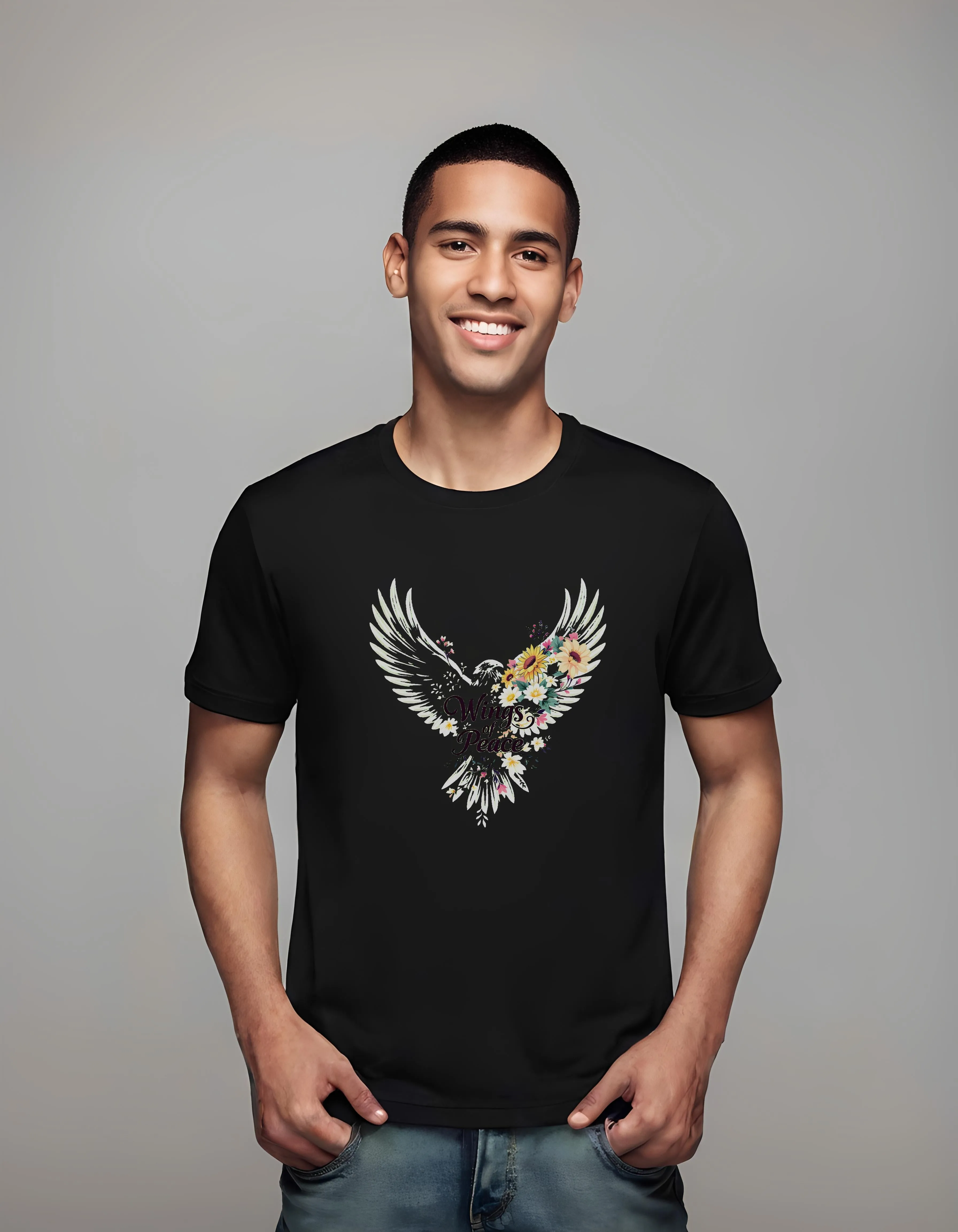 Wings of Peace Floral Hawk Design | Classic T-Shirt (Unisex)