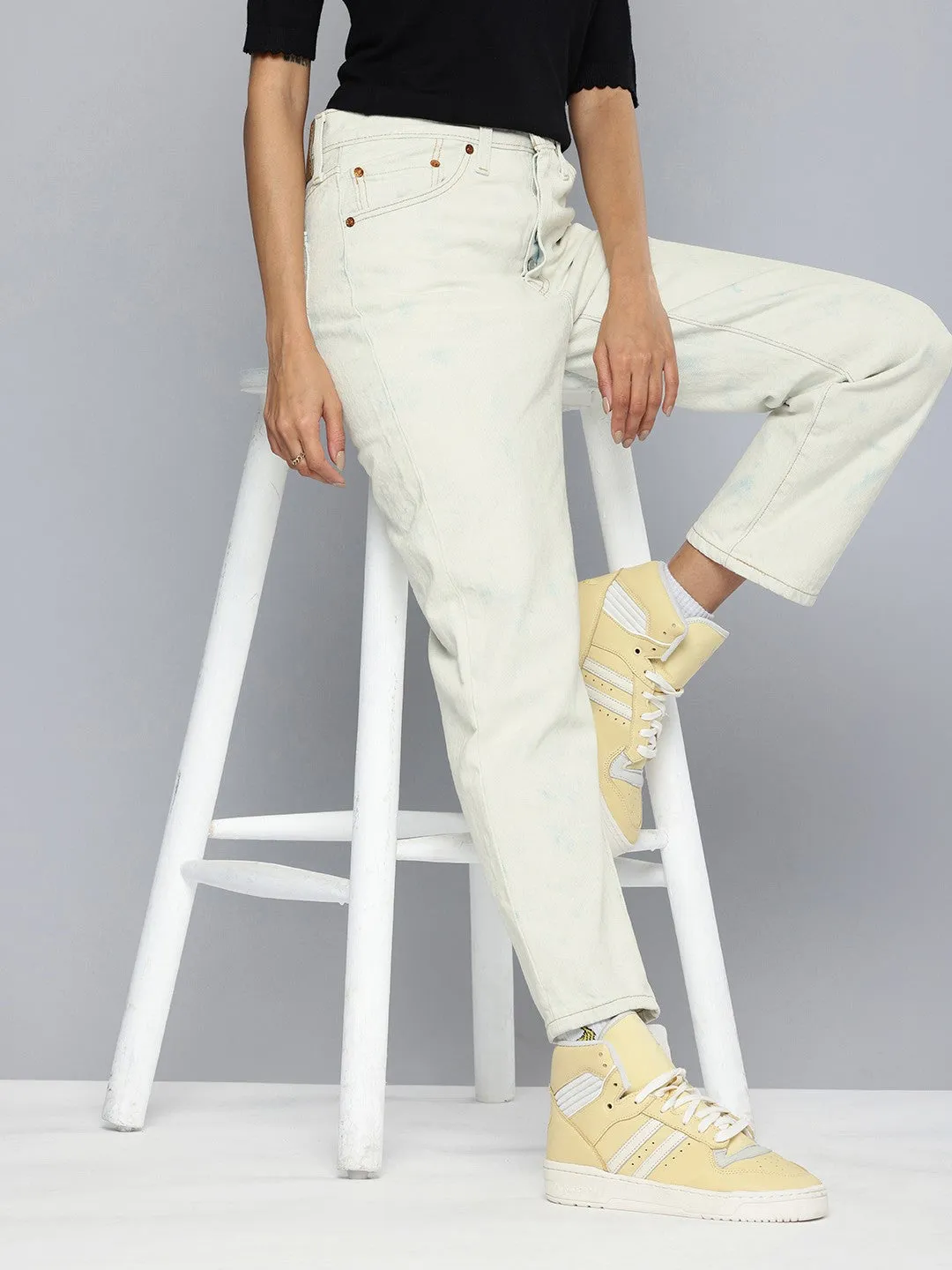 Women's 501 Off- White Straight Fit High Rise Jeans