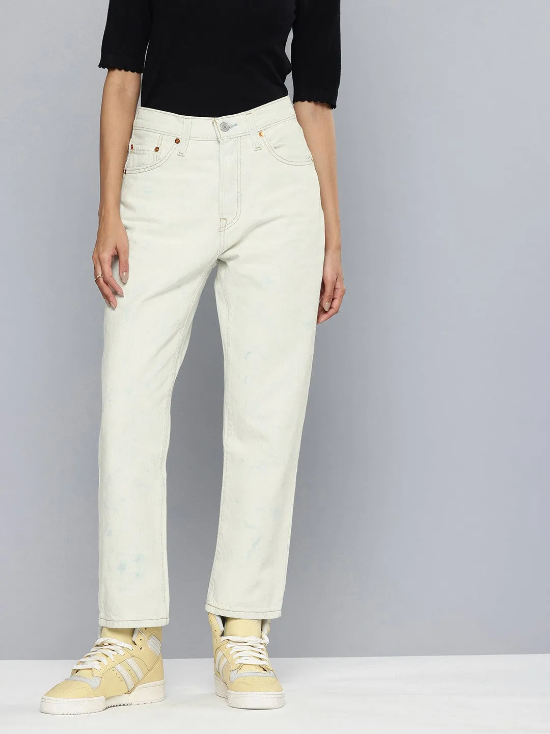Women's 501 Off- White Straight Fit High Rise Jeans