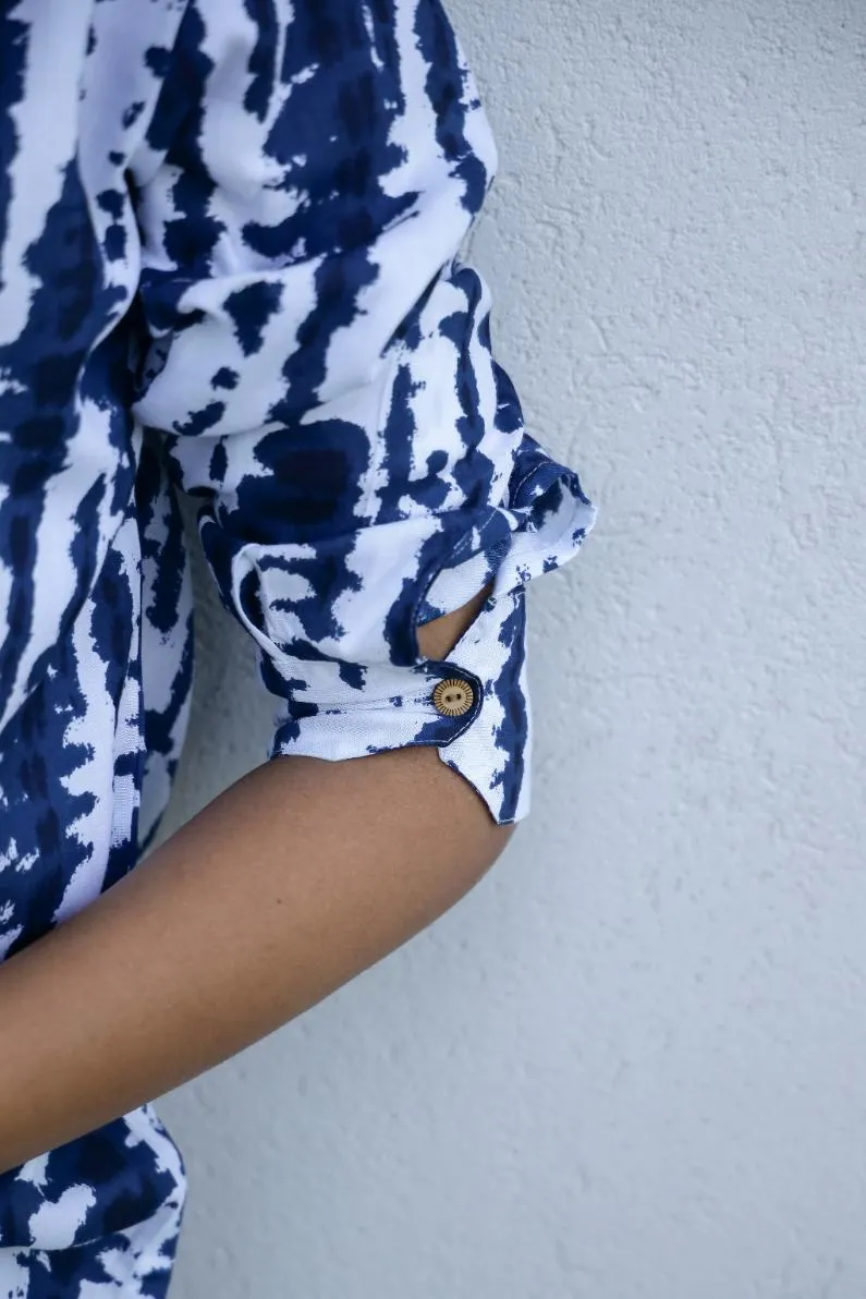 Women's Blue Tie-Dye Shirt - Relaxed & Trendy