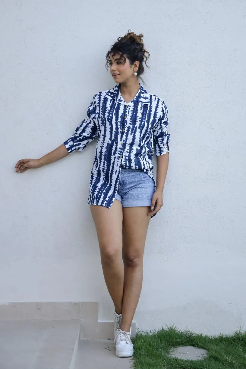 Women's Blue Tie-Dye Shirt - Relaxed & Trendy