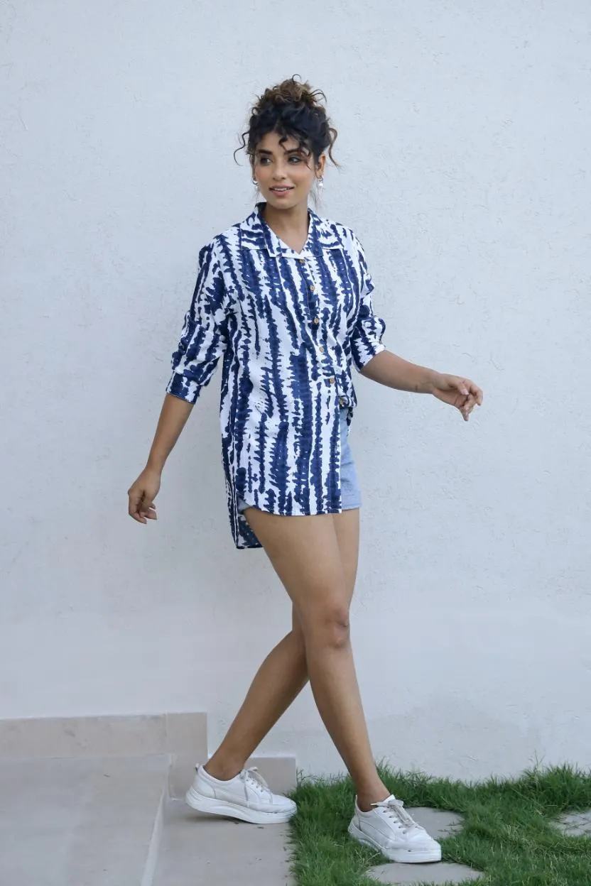 Women's Blue Tie-Dye Shirt - Relaxed & Trendy