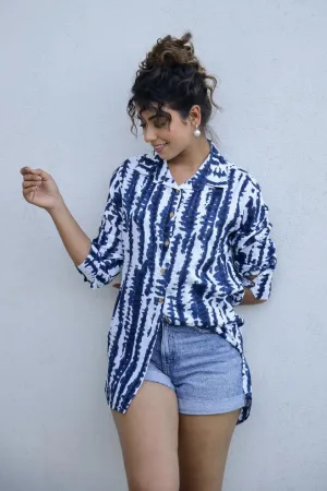 Women's Blue Tie-Dye Shirt - Relaxed & Trendy