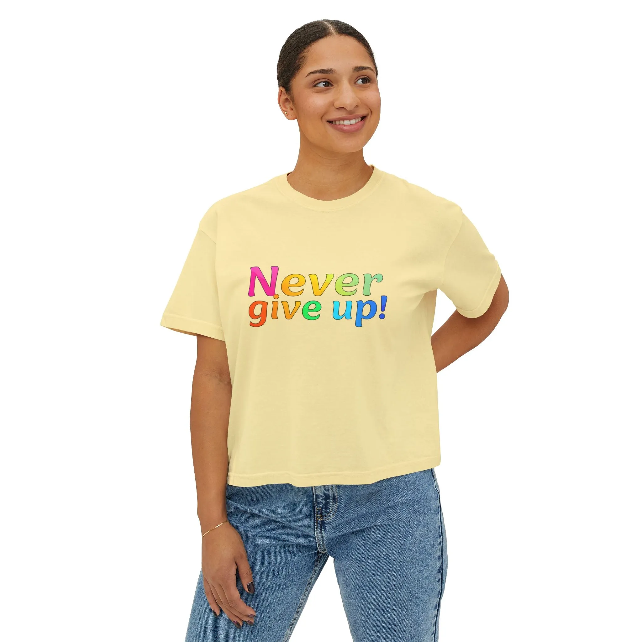 Womens Boxy Tee - 'Never Give Up' Design