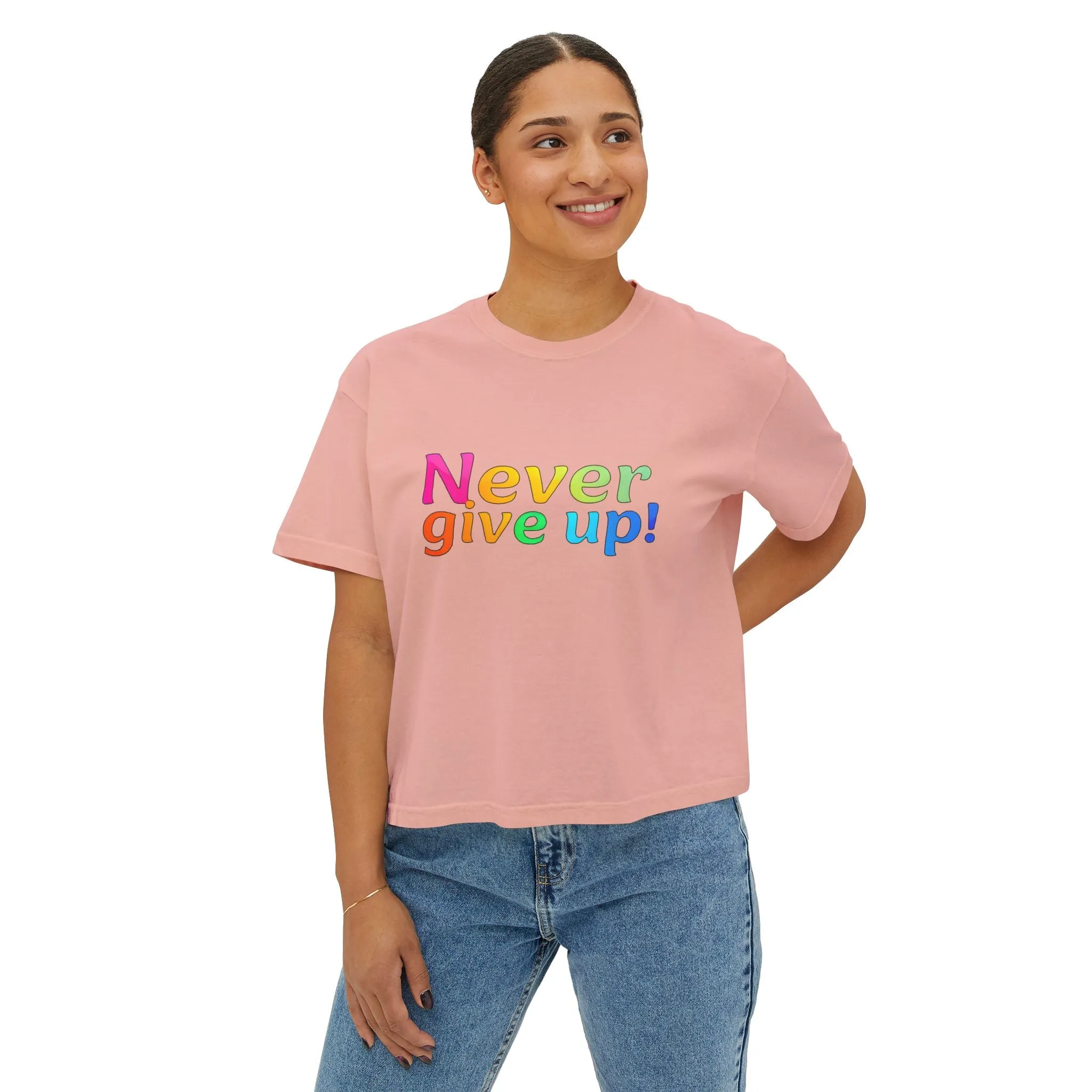Womens Boxy Tee - 'Never Give Up' Design